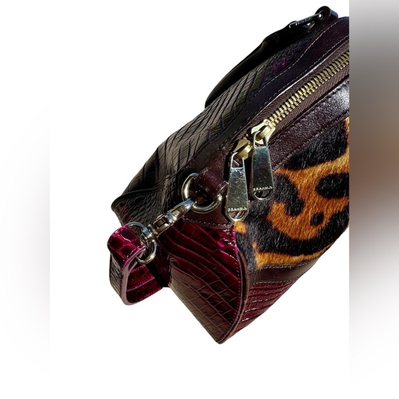 Brahmin Hudson Satchel Leopard Calf Hair Wine Granada Rare Read - Picture 10 of 16